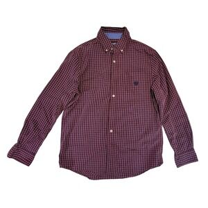 Chaps Mens Long Sleeve Plaid Button Down Shirt Stretch Easy Care Red Blue M